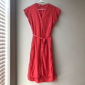 Zara Orange/pink Midi Dress with Tie